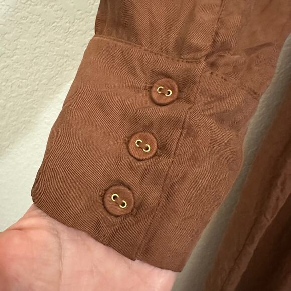 DISSH Wrap Dress Brown Long Sleeve Midi Tie Waist Shoulder Pads - Picture 8 of 15